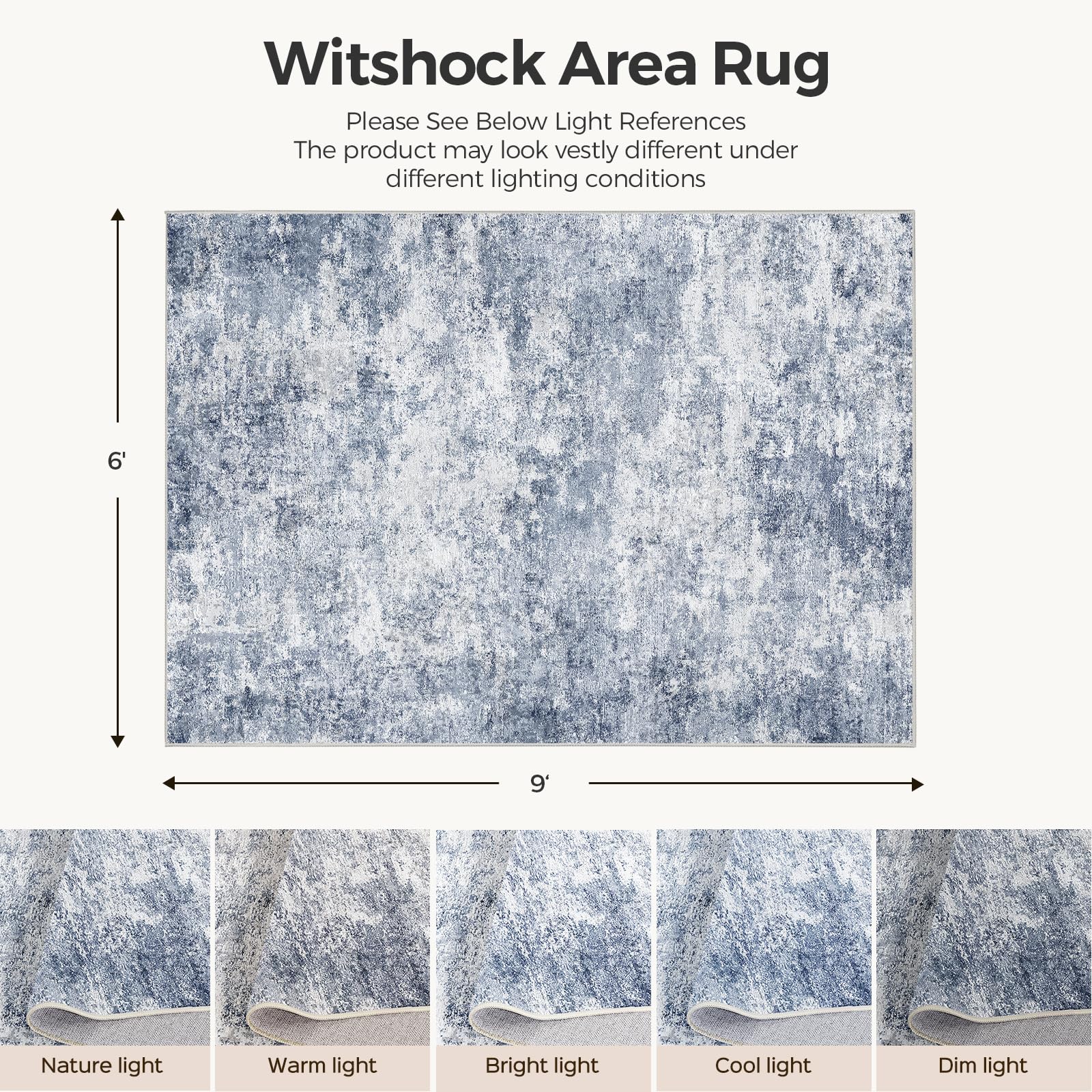 WITSHOCK 6x9 Area Rugs for Living Room : Machine Washable Non Slip - Low Pile Modern Abstract Carpet for Bedroom Kids Room Dining Room - Stain Resistant for Household - Pet Owners (Blue)
