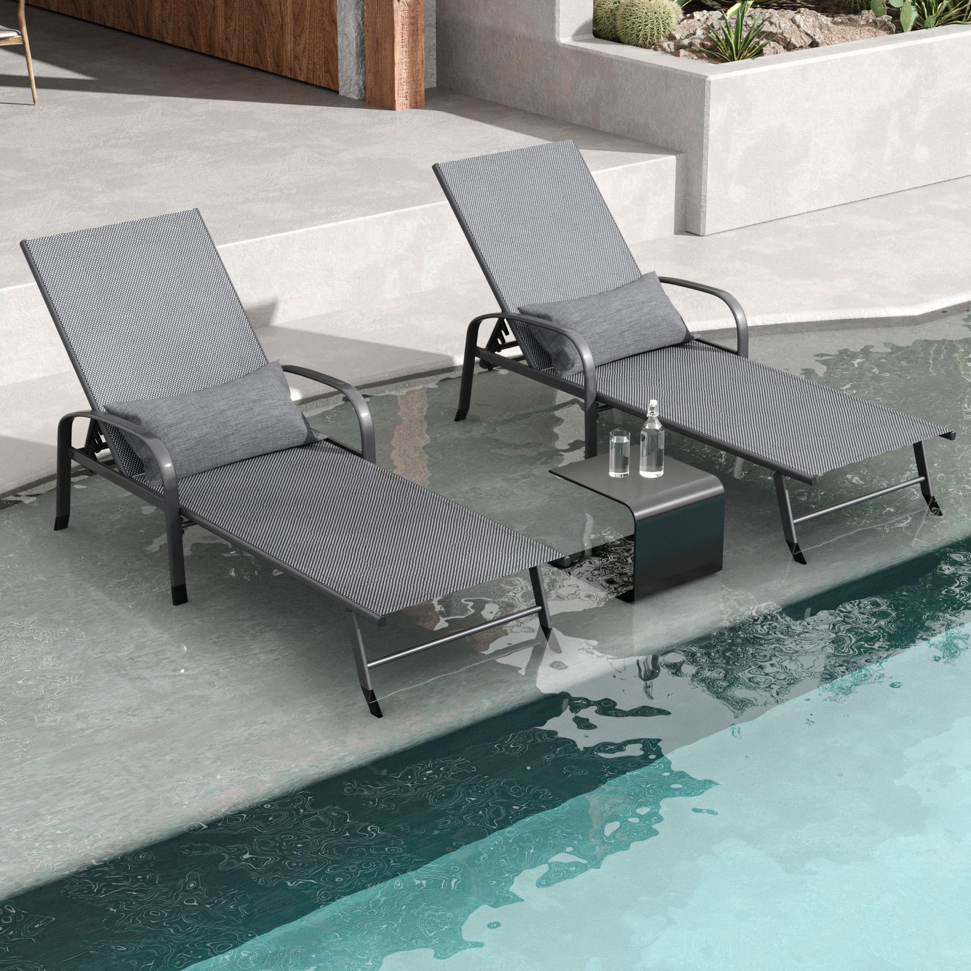 Outdoor Chaise Lounge Chairs Set of 2 Adjustable Pool Lounge Chair