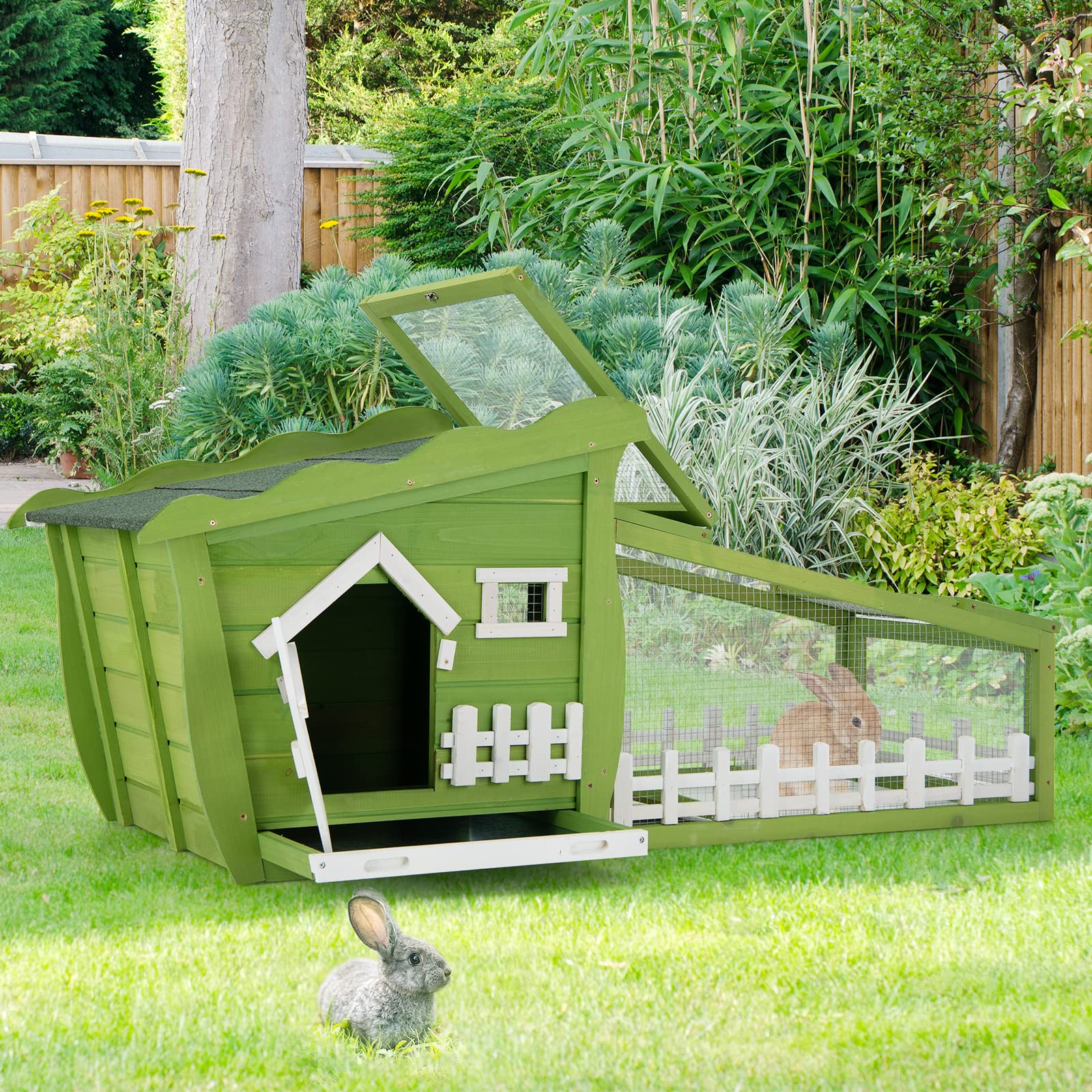 62 Inch Wooden Rabbit Hutch, Outdoor Chicken Coop