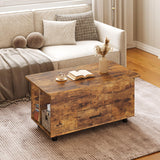 Lift Top Coffee Table with Bookcase Storage Shelf and 2 Drawers Hidden Compartment 39.37‘’L Wood Central Table