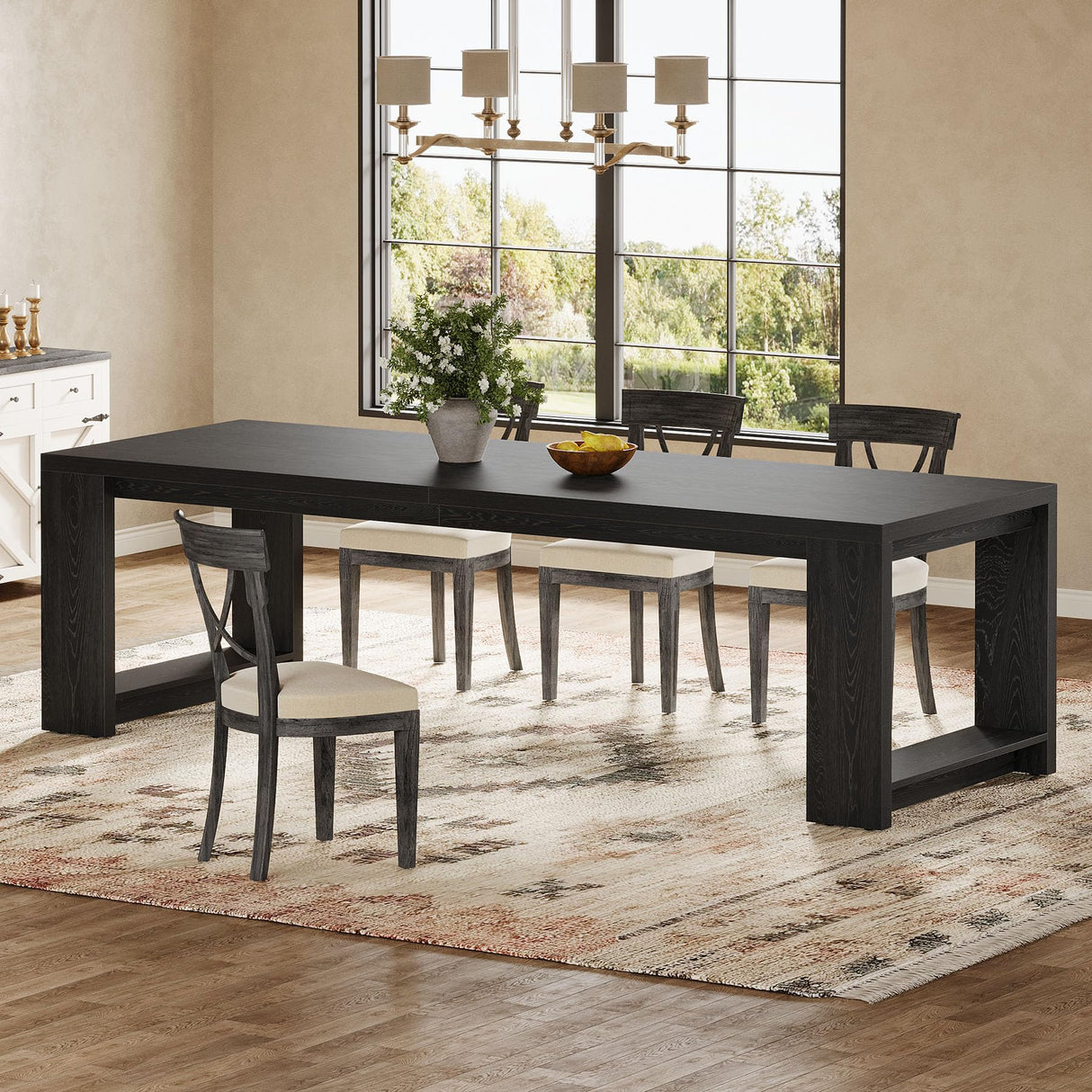 86.61-Inch Dining Table for 6-8 People - Modern Farmhouse Rectangular Kitchen Table with Pedestal Base