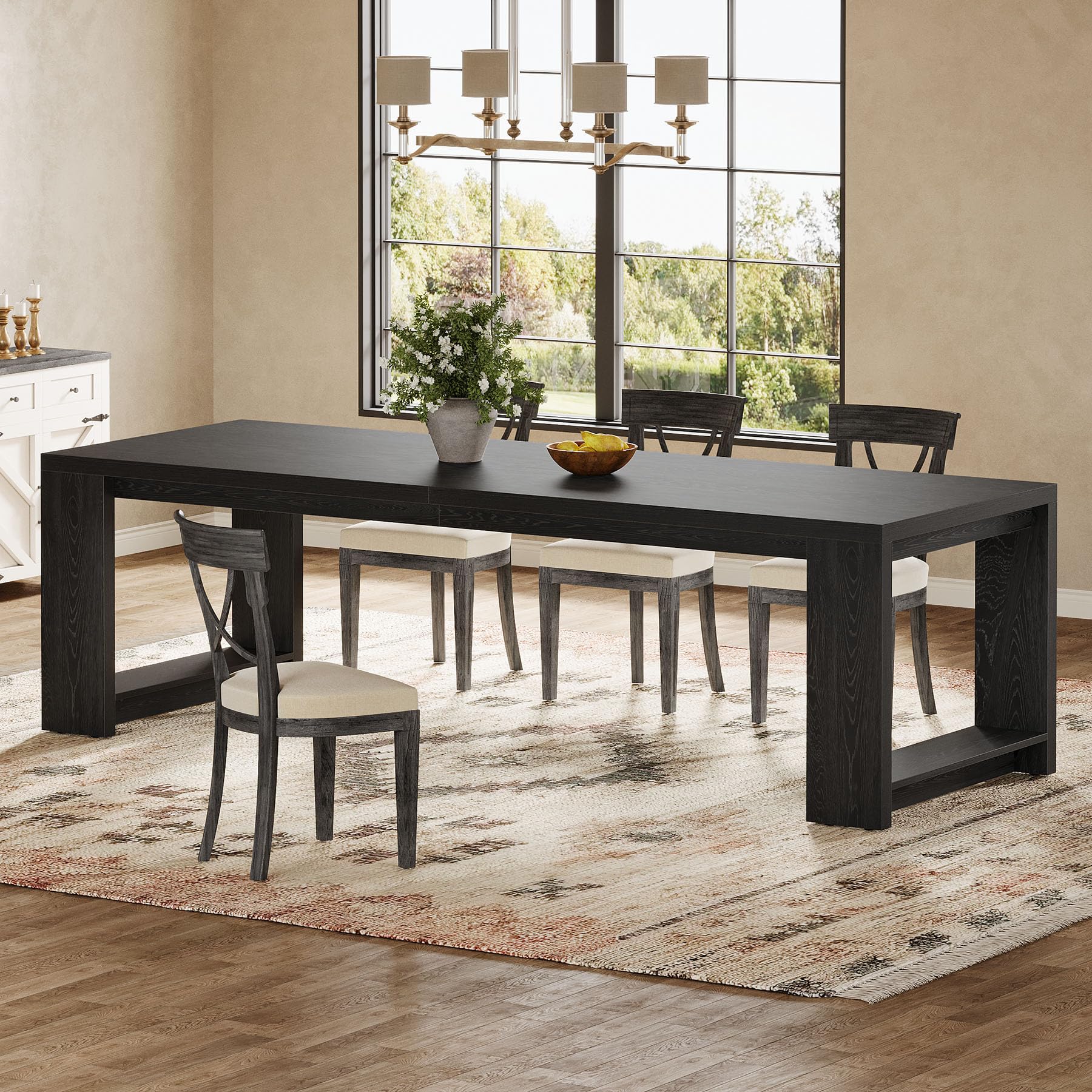 86.61-Inch Dining Table for 6-8 People - Modern Farmhouse Rectangular Kitchen Table with Pedestal Base