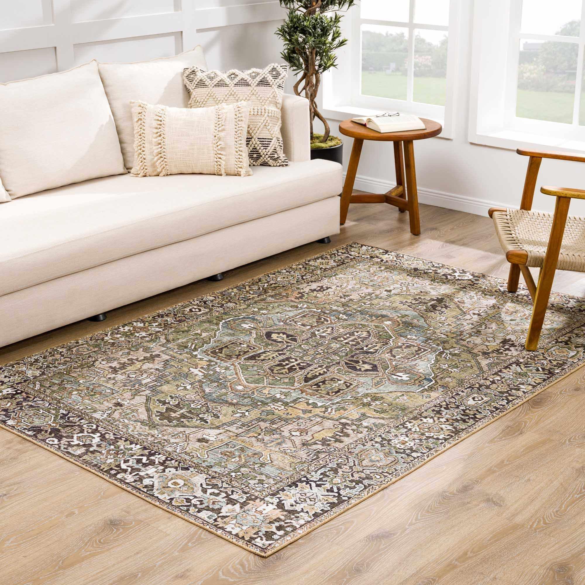 BoutiqueRugs Matangad Traditional Medallion Area Rug - Performance and High Traffic Carpet for Living Room, Dining Room, Bedroom - Green, Olive, Sage, Brown - 10' x 14'