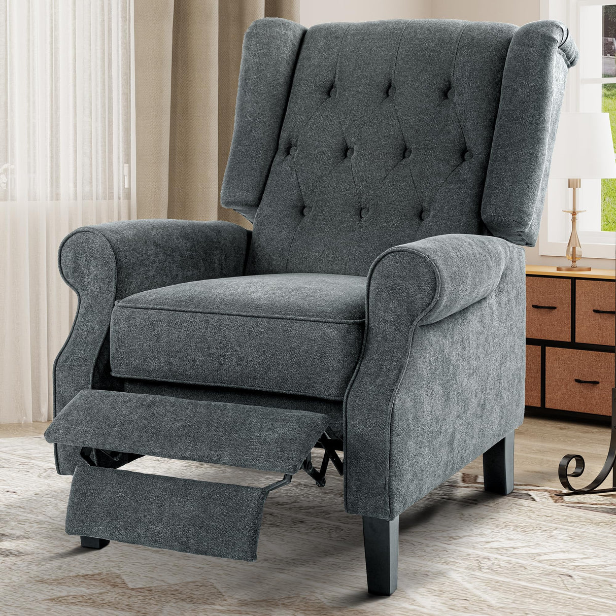 Wingback Recliner Chair, Push Back Recliner with High Back, Upholstered Tufted Accent