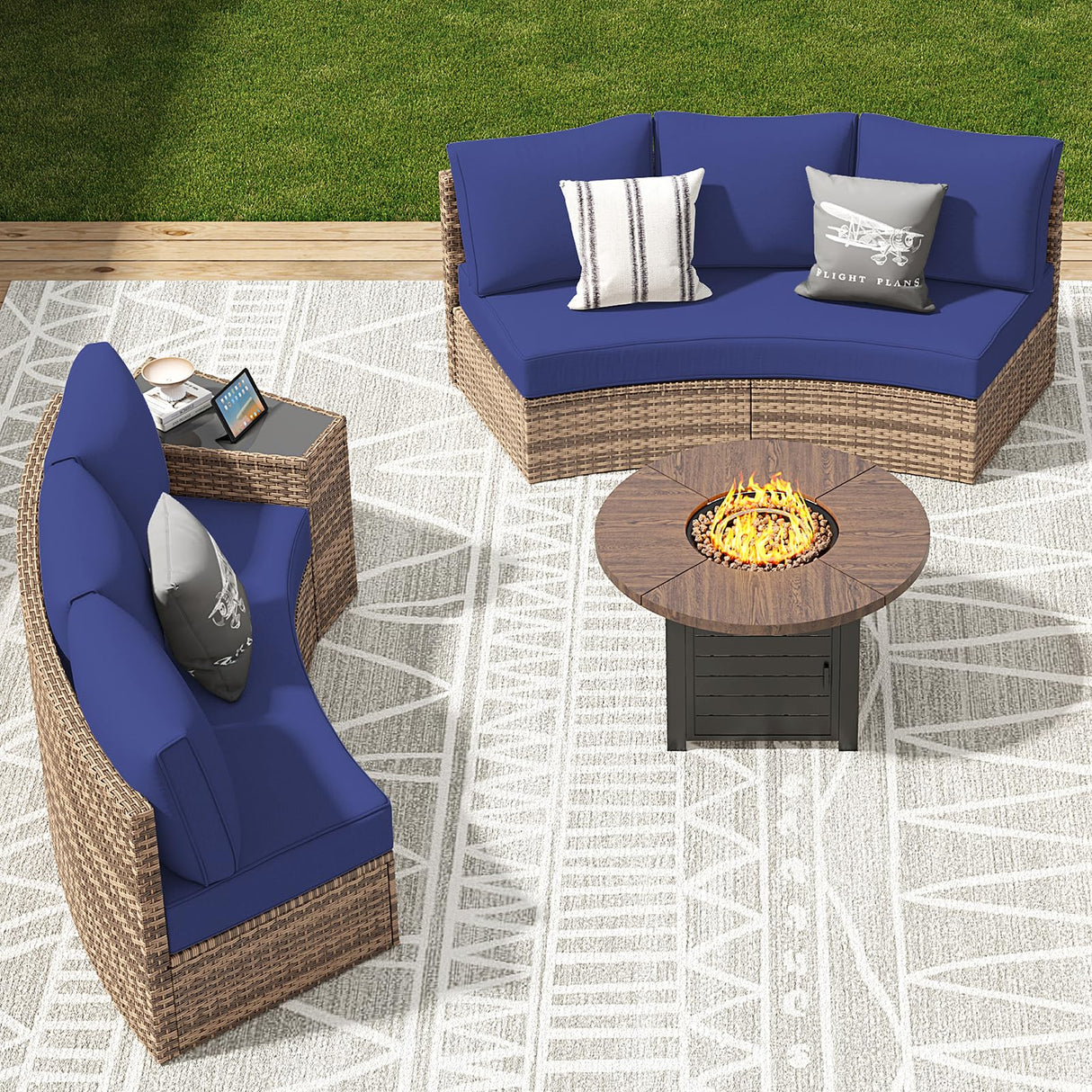 Patio Furniture Sets, 6 Piece Half-Moon Sectional Round Sofa Set