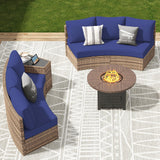 Patio Furniture Sets, 6 Piece Half-Moon Sectional Round Sofa Set