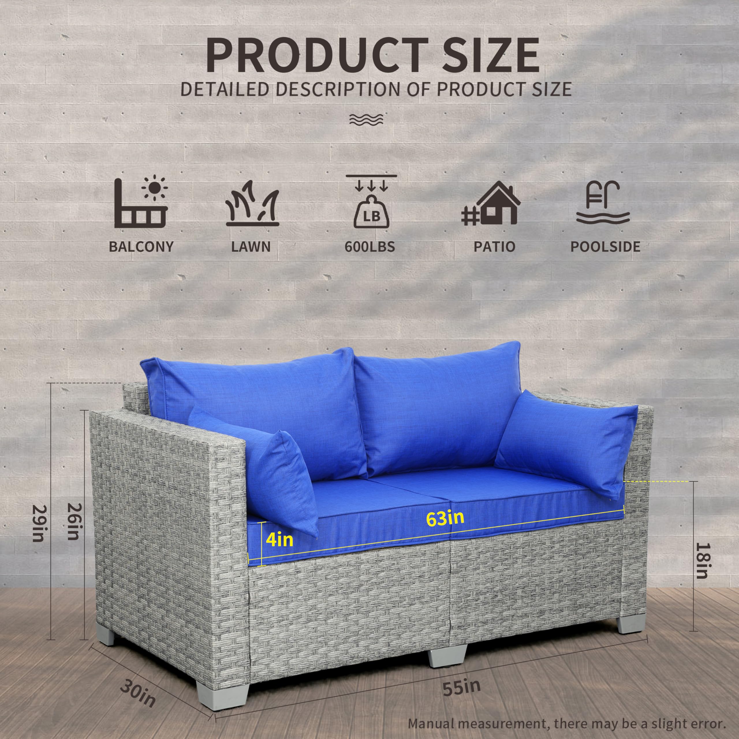 Patio Loveseat Outdoor Wicker Small Couch PE Rattan 2-Seater Furniture Sofa