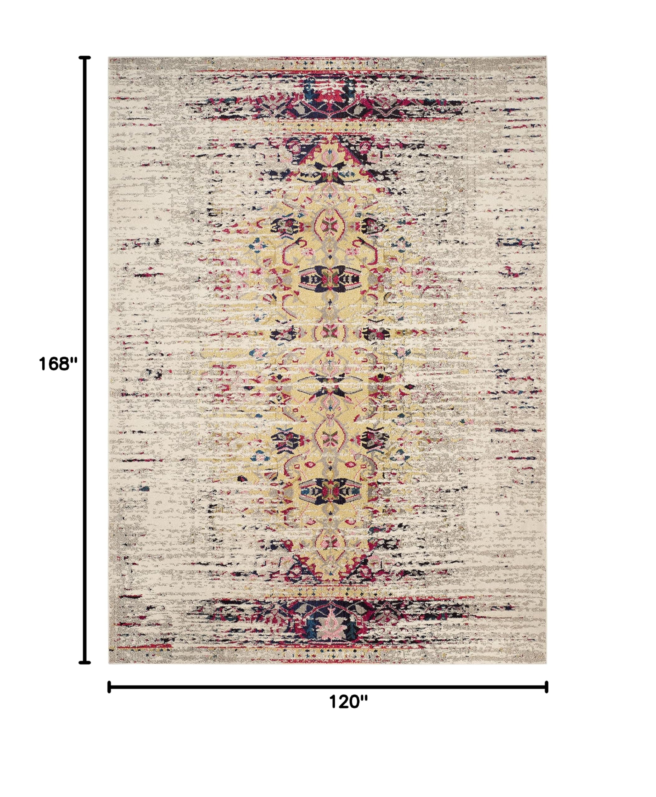 SAFAVIEH Monaco Collection Area Rug - 10' x 14', Ivory & Pink, Modern Boho Abstract Distressed Design, Non-Shedding & Easy Care, Ideal for High Traffic Areas in Living Room, Bedroom (MNC209R)