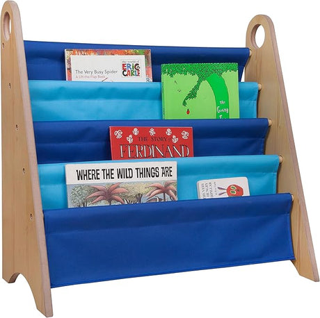 Kids Modern Sling Bookshelf for Boys and Girls, Wooden Design Features Two Top