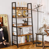 IRONCK Industrial Bookshelves and Bookcases, Ladder Shelf 5 Tiers with Metal Frame for Living Room, Home Office, Rustics Brown