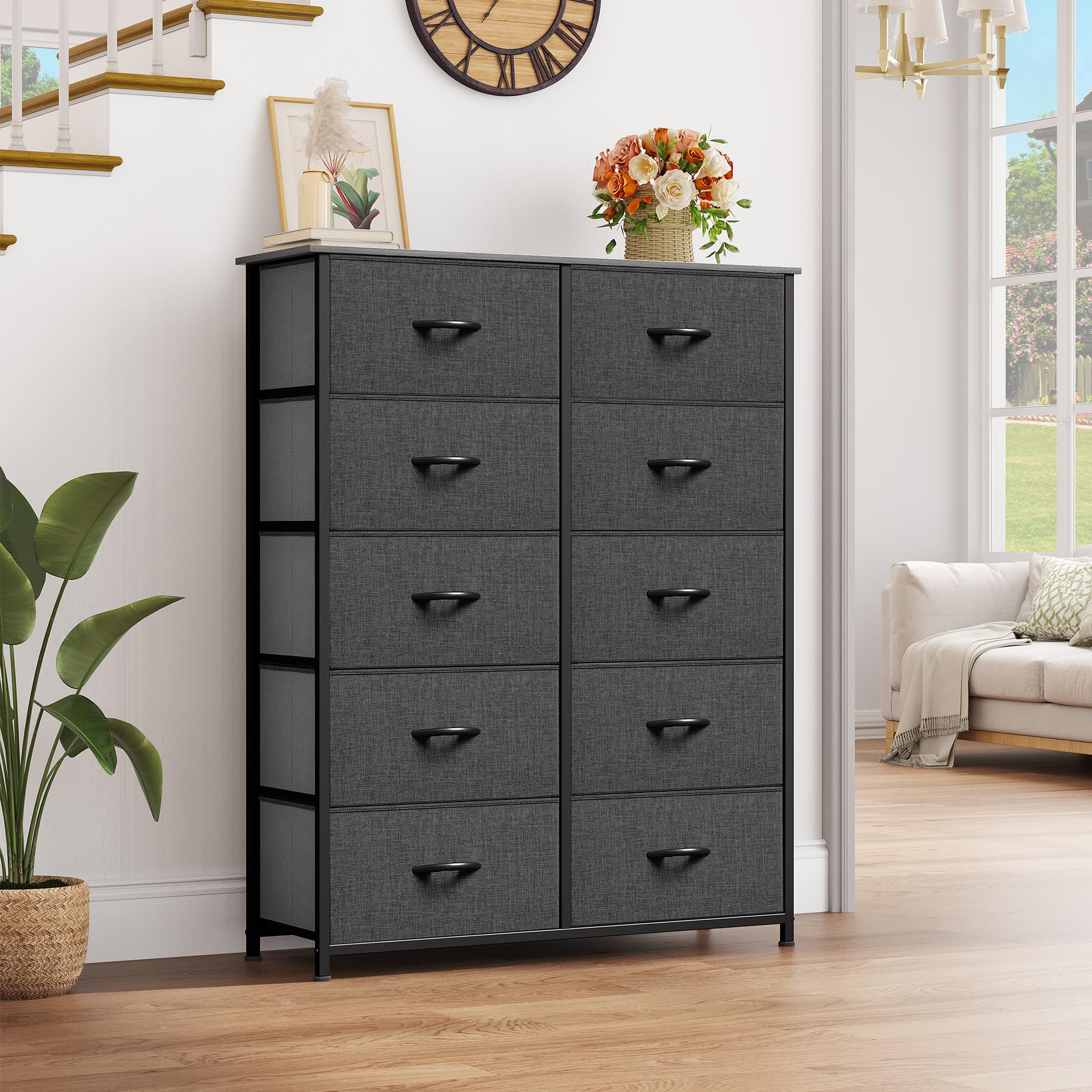 10 Drawer Dresser - Fabric Storage Tower, Organizer Unit for Bedroom, Living Room