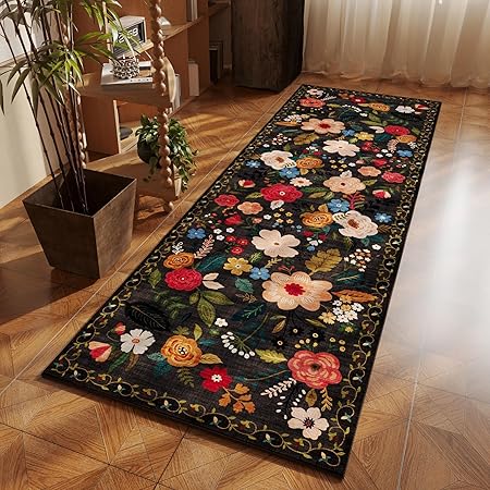 Bedroom Rug 3x5 Rug Washable Area Rug Non Slip Low Pile Boho Floral