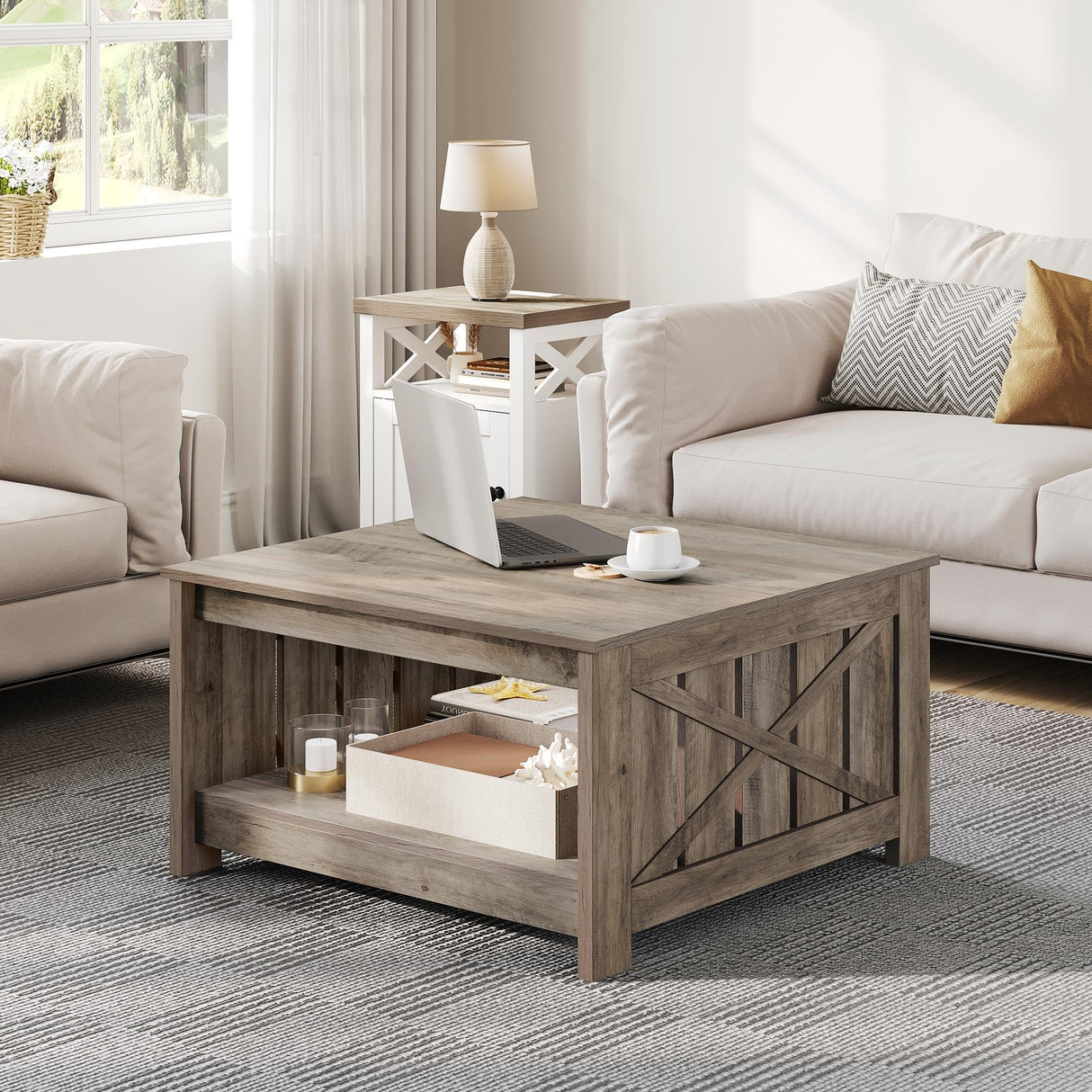 Coffee Table Farmhouse Coffee Table with Storage Rustic Wood Cocktail Table