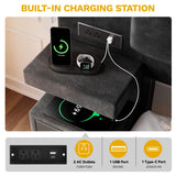 Queen Bed Frame with LED Lights and Charging Station