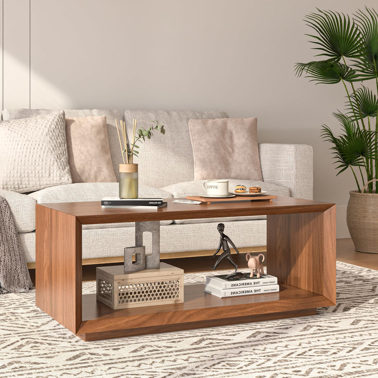 Coffee Table with Storage, Mid Century Modern, Rectangle Cocktail Tea Table