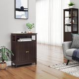 Bathroom Floor Storage Cabinet, Wooden Free Standing Storage Organizer with 2 Doors & Adjustable Shelf for Living Room,