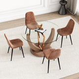 48"Round Dining Table Set for 4，Glass Kitchen Table Set for 4 Brown Chairs