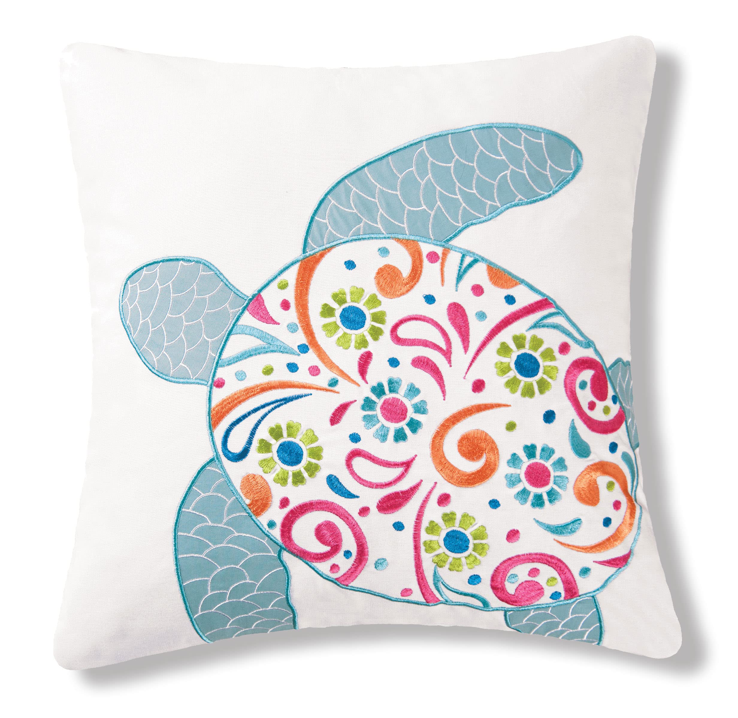 St. Kitts Colorful Coastal Beach Sea Turtle Embroidered Decorative Accent