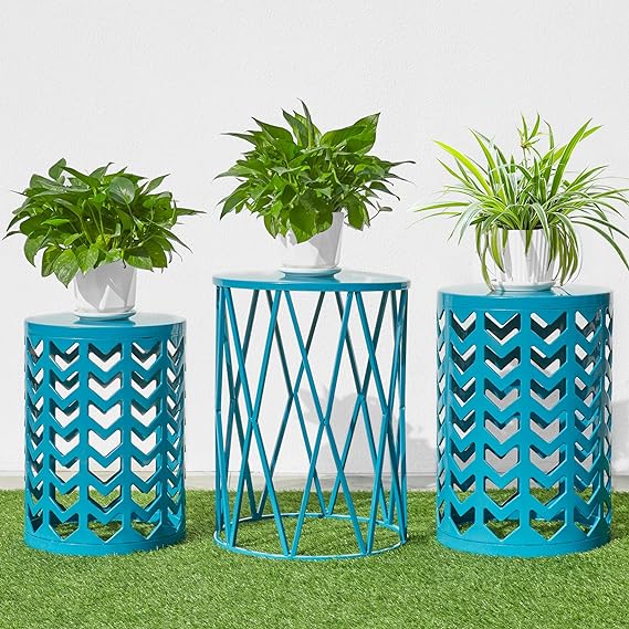 Set of 3 Black End Tables, Nesting Metal Round Coffee Table