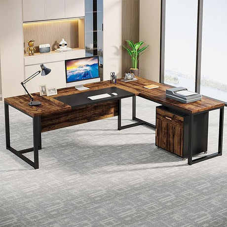 70.8-Inch Executive Desk with Mobile File Cabinet, Large L Shaped Computer Desk