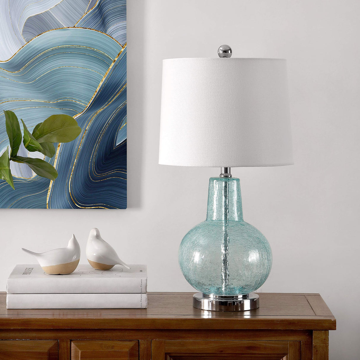 Lighting Collection Atlas Blue Crackle/ Light Grey Shade 24-inch Bedroom Living