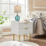 White Nightstand, 20" Modern Bedside Tables with 2 Stroage Drawers, Small Night Stand