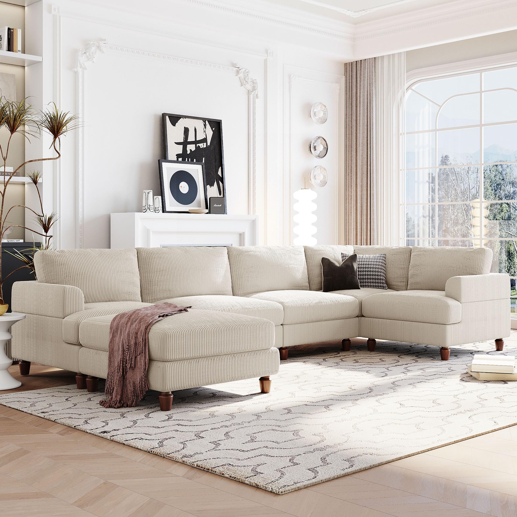 U-Shaped Oversized Corduroy Modular Sectional Sofa Couch