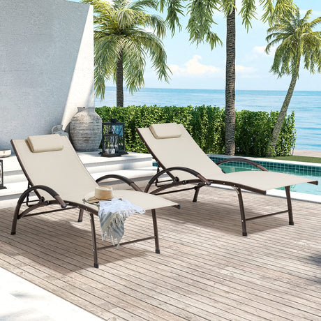 Crestlive Products Chaise Lounge Chair Outdoor Set of 2 - Pool Lounge Chair, Adjustable Recliner Portable Sun Tanning Lounge Chair, All Weather Furniture for Lawn, Beach, Patio, Deck, Poolside (Black)