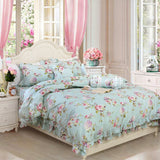 Shabby Floarl Cotton Bedding Set Queen 4-Pieces Light Blue Hydrangea Print Duvet