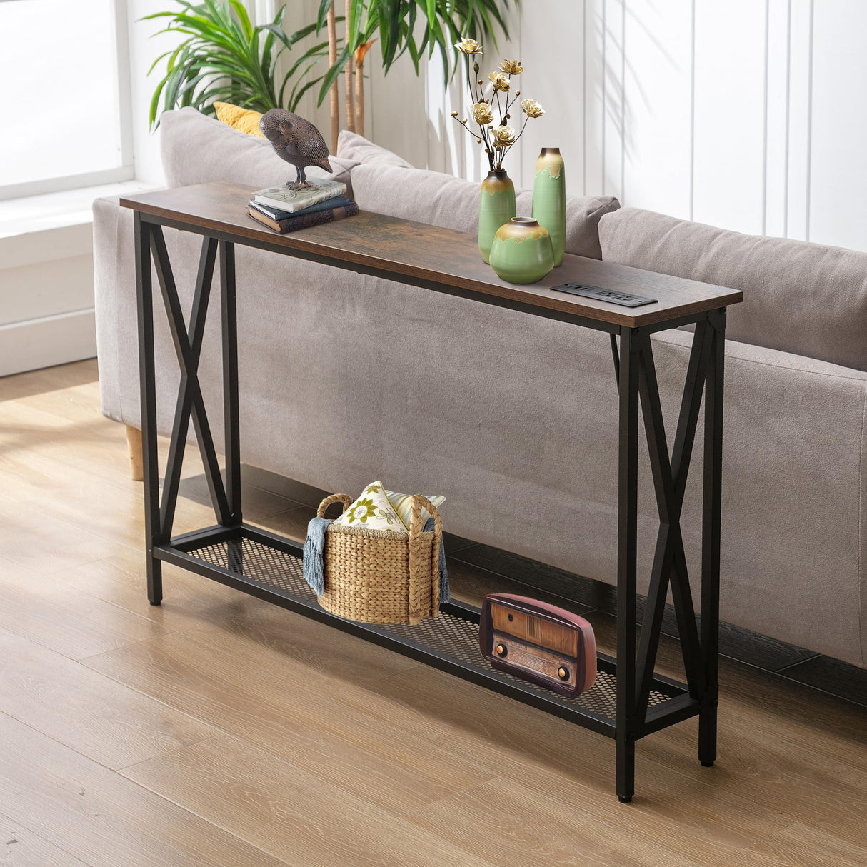 Console Table Sofa Entryway Couch Table with USB Power Outlet