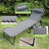 Outdoor Foldable Chaise Lounge Chair with Detachable Pillow & Pocket