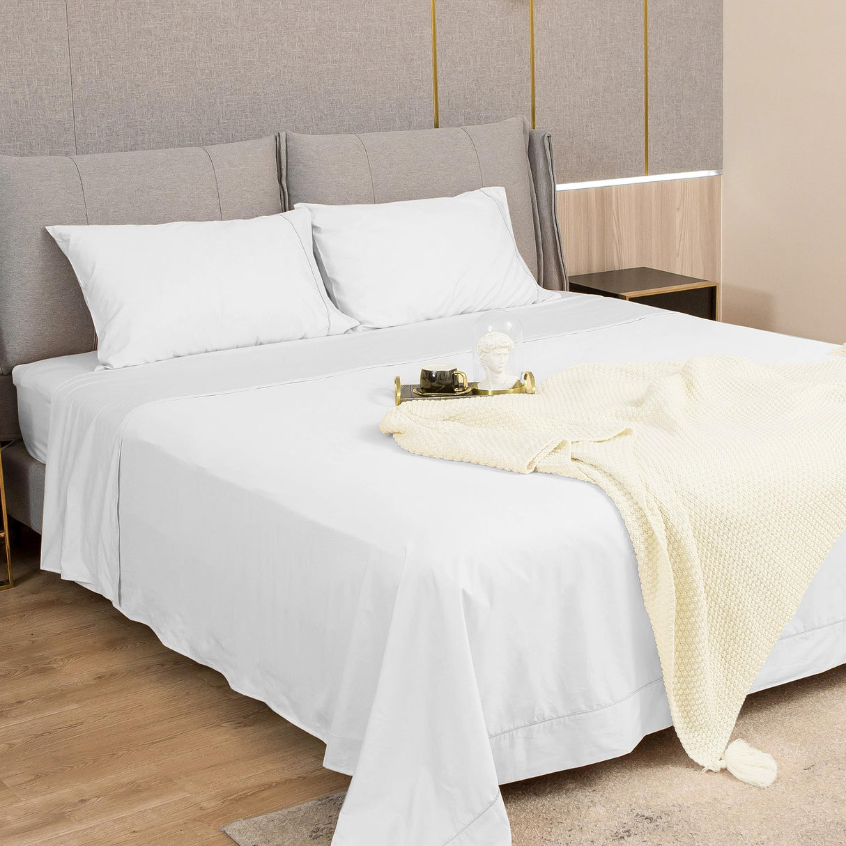 4 Piece Queen Sheets Deep Pocket, 100% Cotton Sheet Set, 22" Extra Deep Pocket Queen