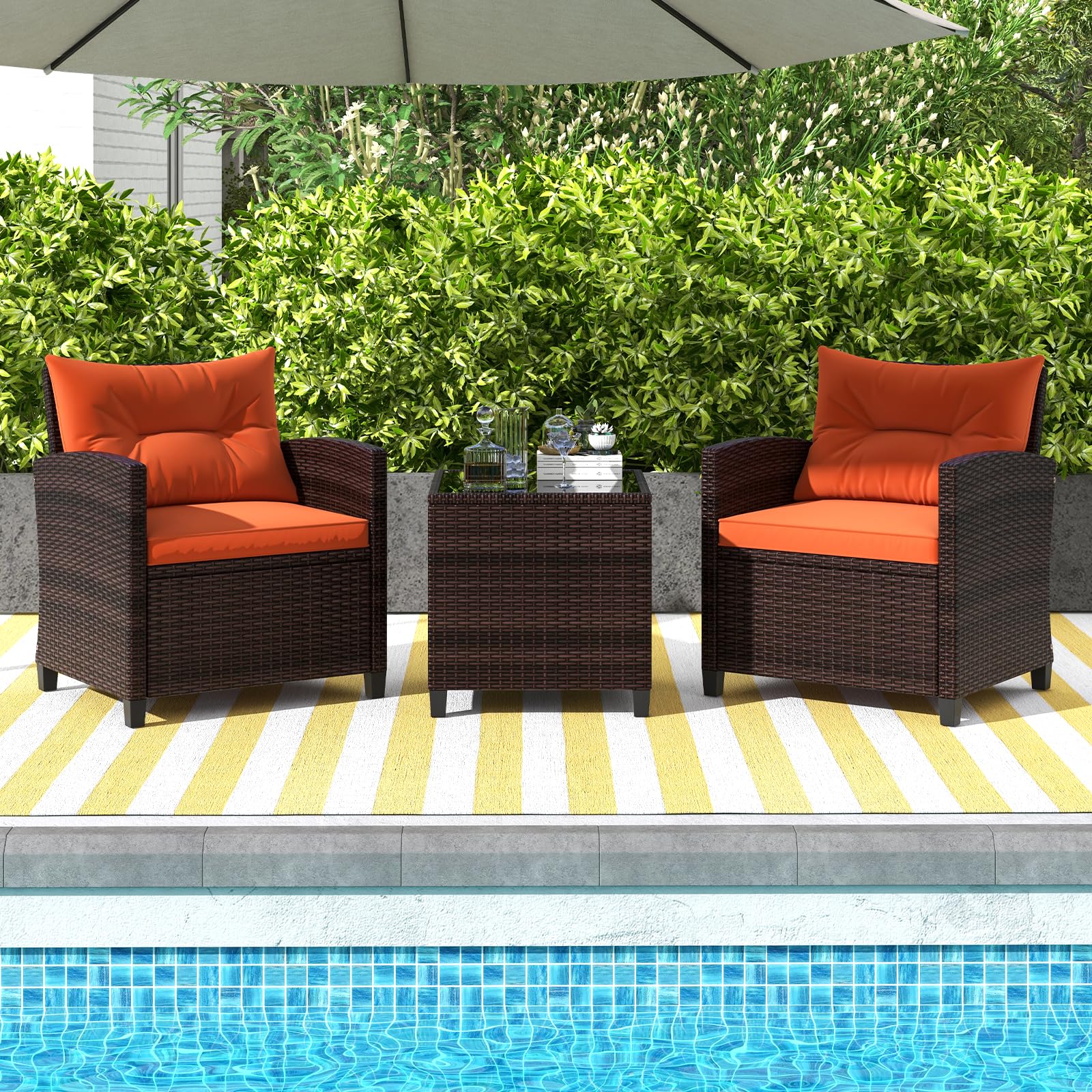3 Pieces Patio Furniture Set, Outdoor Wicker Conversation Set Rattan Chairs
