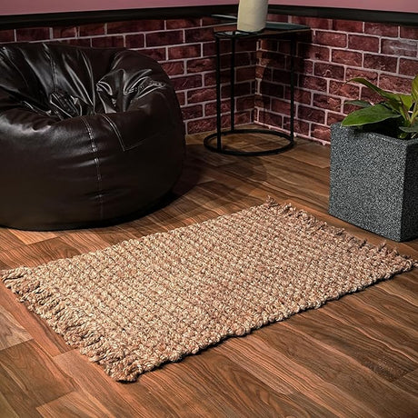 Hand Woven Jute Runner Rug 22"x72" - Natural, Reversible Farmhouse Boho Rustic