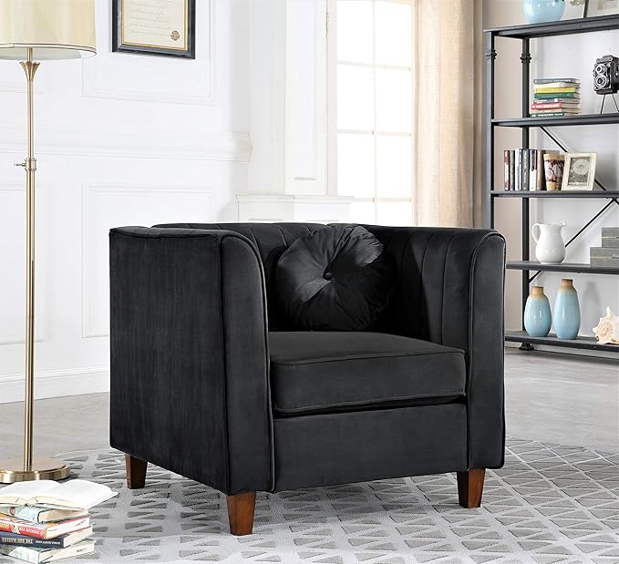 55" Modern Loveseat with Soft-Cushioned Backrest, Piped Details & Tapered Wood Legs