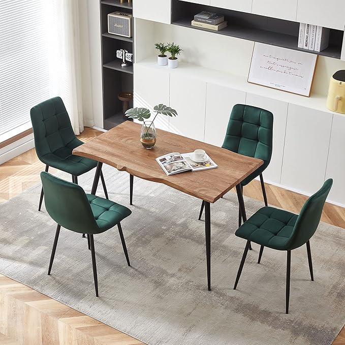 5-Piece Dining Table Set, 47 in Modern Irregular Rectangle Kitchen Table & 4 Forest Green