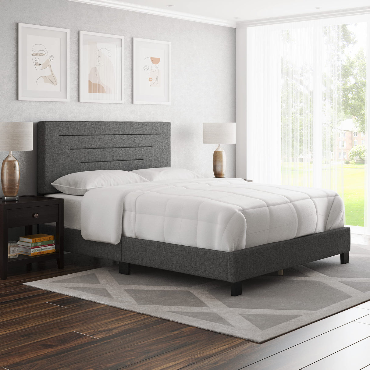 Cordoba Upholstered Platform Bed Frame with Headboard, Mattress Foundation Required