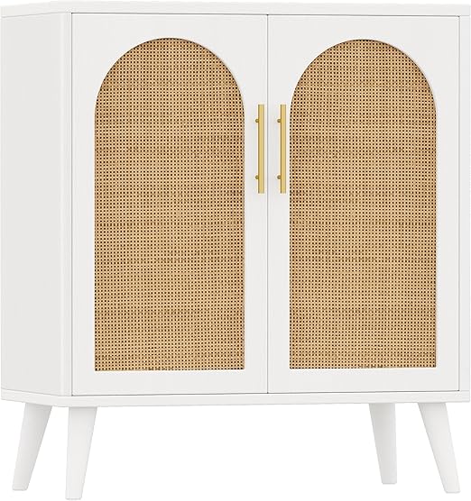 Rattan Storage Cabinet with Doors, Accent Bathroom Floor Cabinet, Modern Sideboard