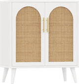 Rattan Storage Cabinet with Doors, Accent Bathroom Floor Cabinet, Modern Sideboard