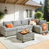 6 Pieces Patio Furniture Set, Outdoor Sectional Sofa Couch with Solar Coffee Table