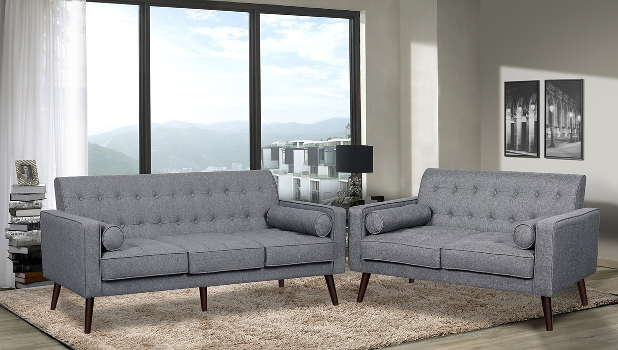 Modern Collection Upholstered Linen Sofa with Wood Legs and Two Button Tufted Accent