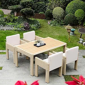 Modern Patio Dining Set of 4, 5 Piece Outdoor Dining Set with Soft Seat Cushion