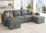 Modular Sectional Sleeper Sofa Bed, Sectional Couch with Pullout Bed U Shaped Modular