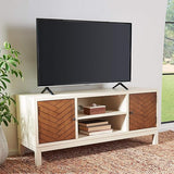 SHome Collection Ajana Distressed White and Honey Brown 2-Door 1-Shelf Media