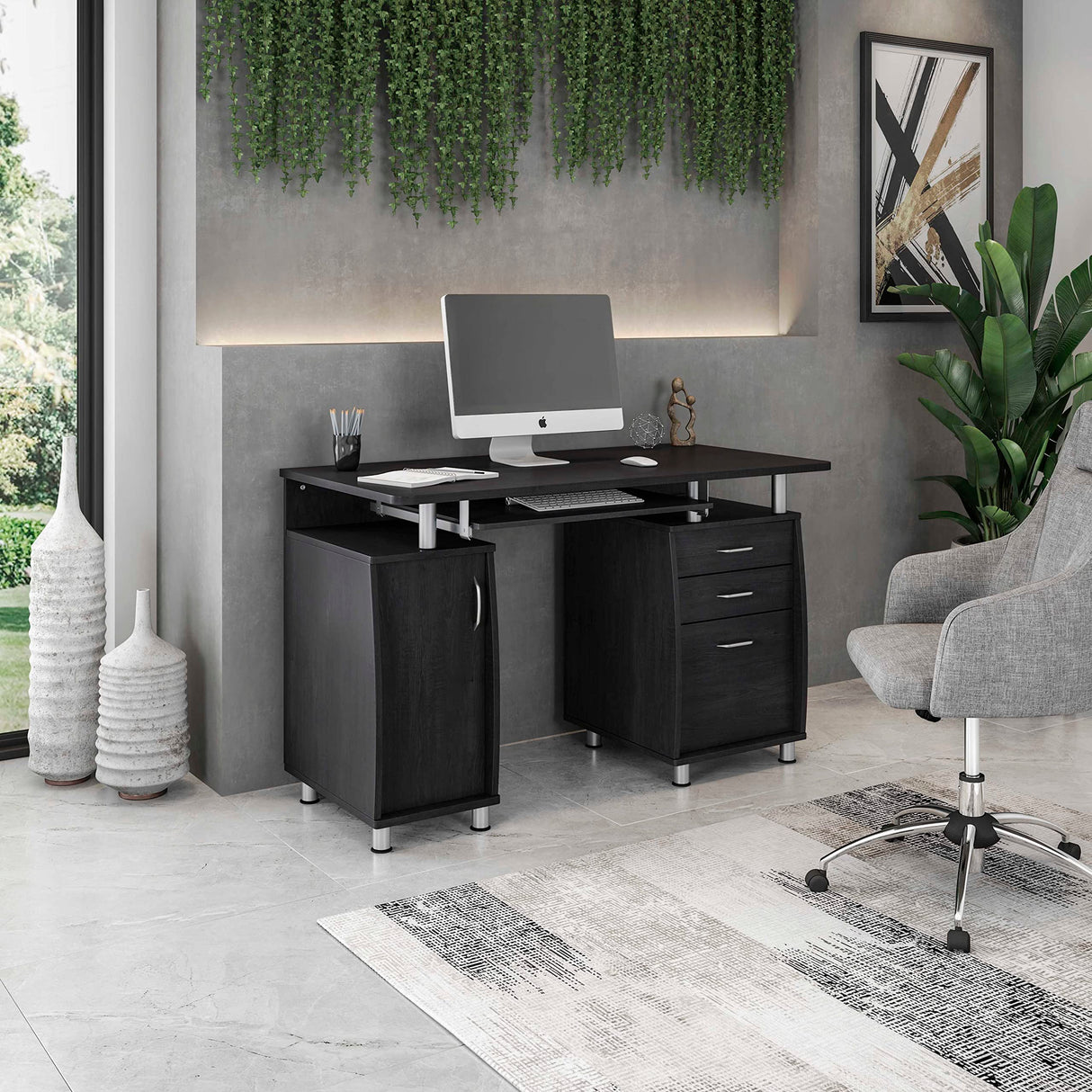 47.25" Ergonomic Computer Drawers & File Cabinet for Home Office Storage