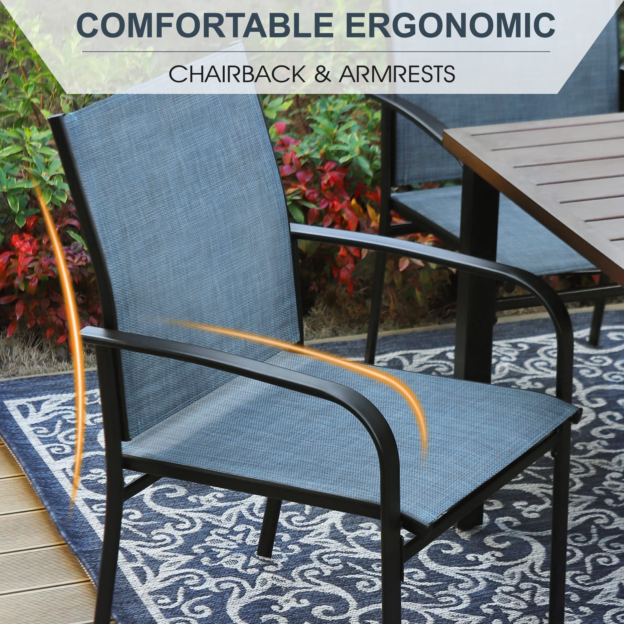 7-Piece Outdoor Dining Set 6 Blue Textilene Chairs