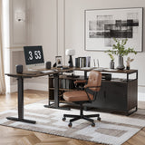 66 Inch Executive L Shaped Standing Desk with 2-Drawer File Cabinet
