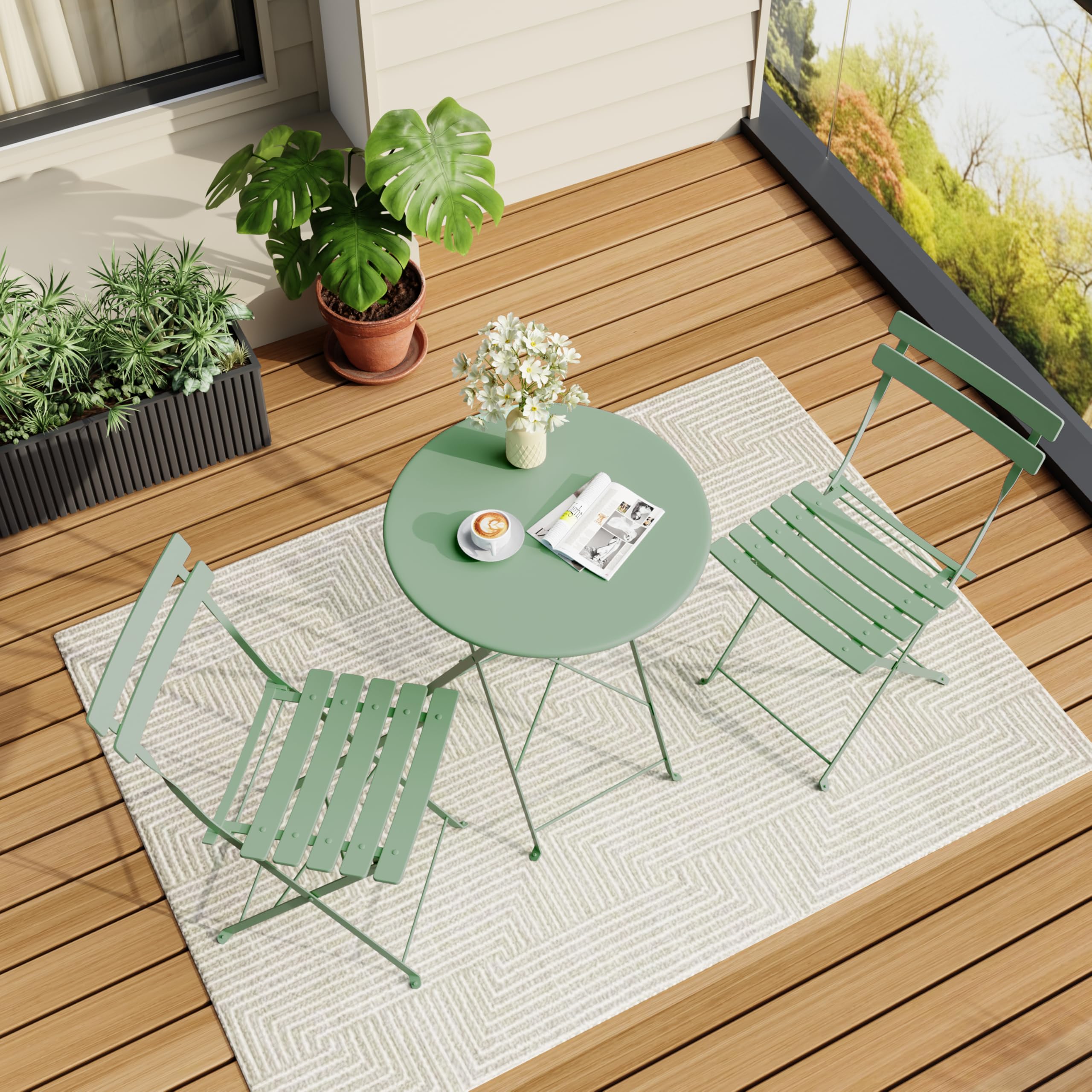 Folding Bistro Set, Foldable Patio Furniture Set with Premium Frame