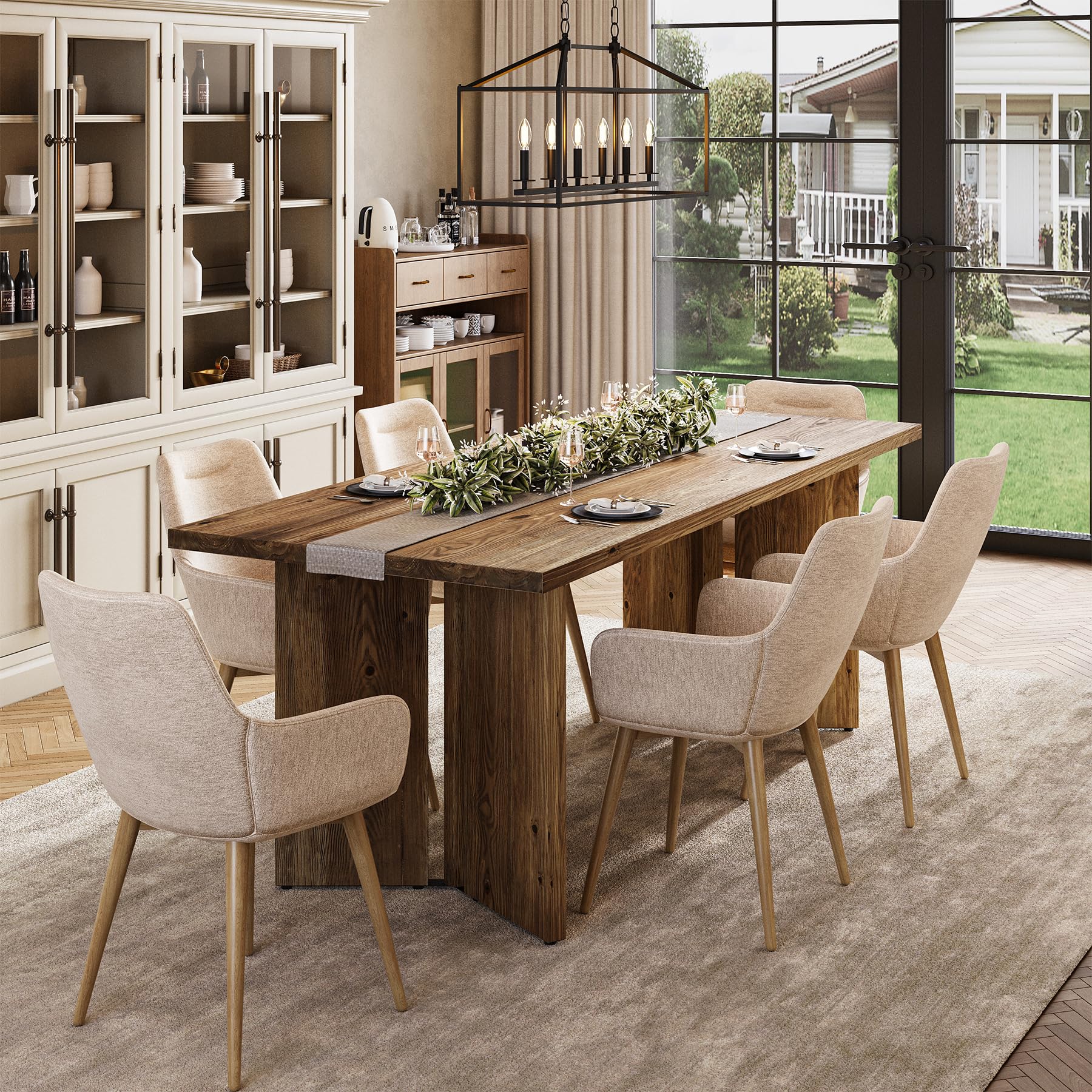 63-Inch Solid Wood Farmhouse Dining Table for 4-6