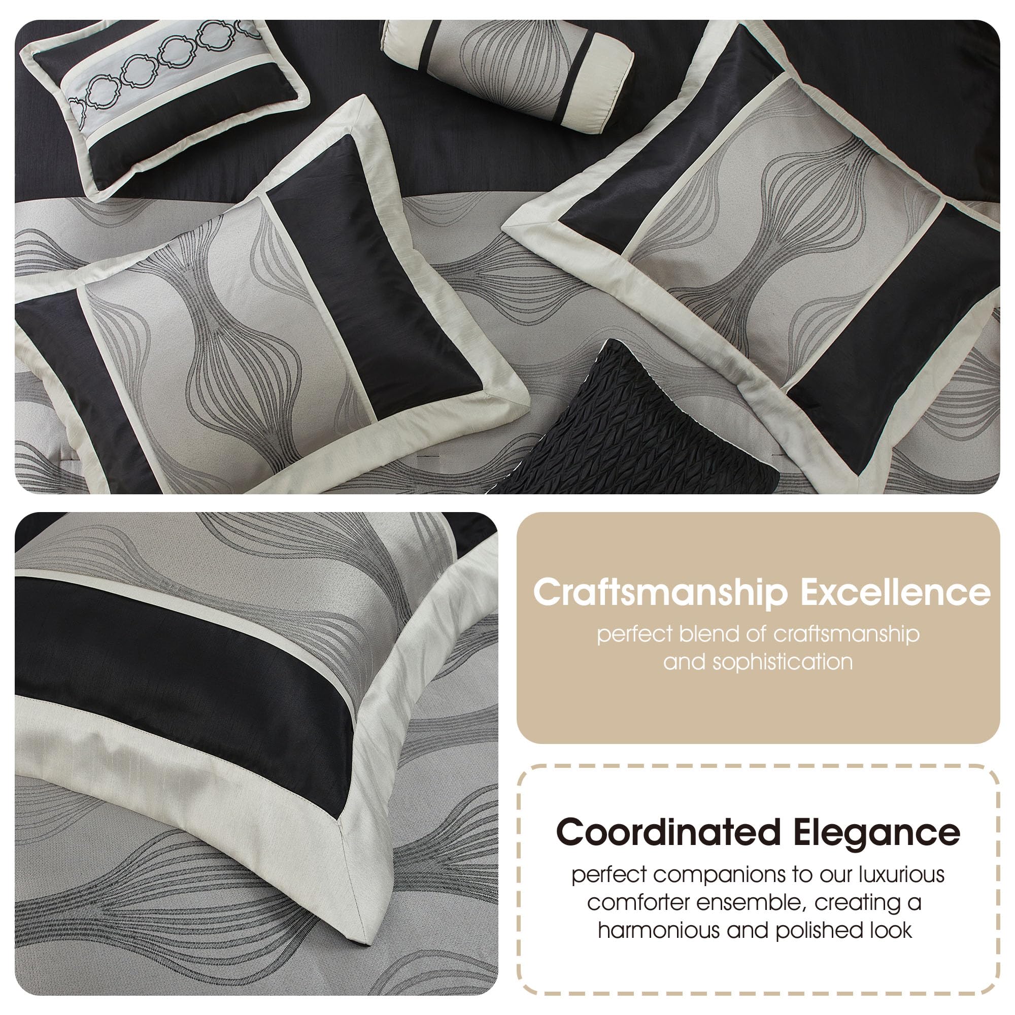 Black and Silver Striped Comforter Set - King Size 7 Piece